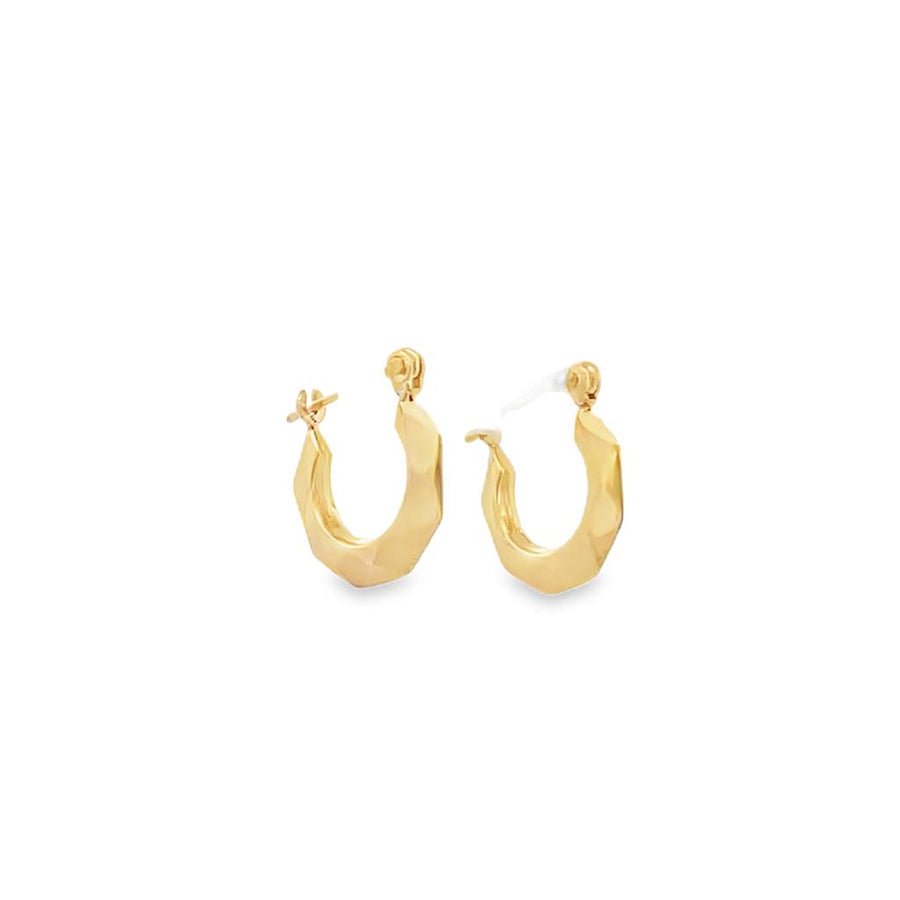 Yellow 14 Karat Diamond Cut 14mm Hoops Estate Jewelry Gram Weight: 0.7