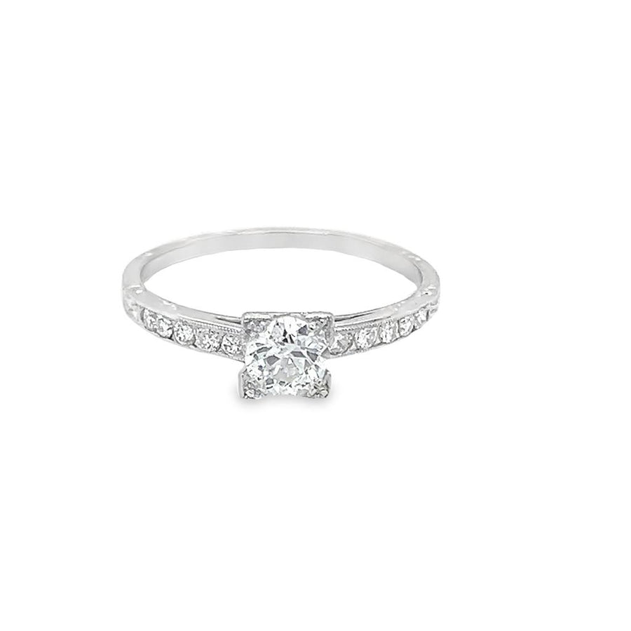 Platinum Milgrain Princess Illusion Engagement Ring