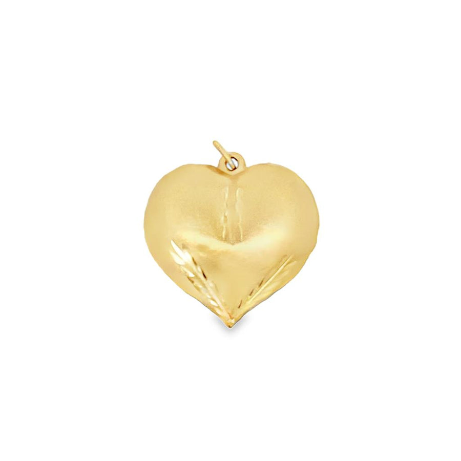 Yellow 14 Karat D/C And Satin 26.60X23.45mm Puffy Heart Estate Jewelry