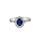 18 Karat White  Gold Simon G Blue Sapphire And Diamond Engagement Ring