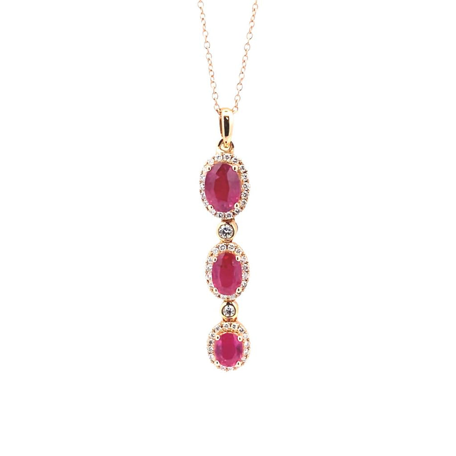 LeVian Triple Oval Ruby Halo Drop Pendant