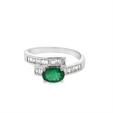 Estate Bypass Emerald and Diamond Ring