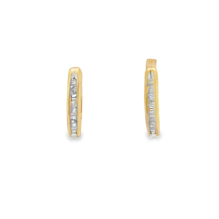 Yellow 10 Karat "U" Shape Huggie Hoop Estate Jewelry With 30 = 0.30TWT