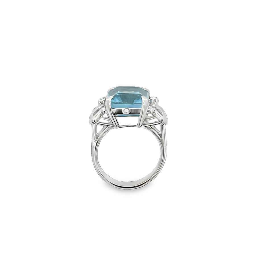 Emerald Cut Aquamarine & Diamond Ring