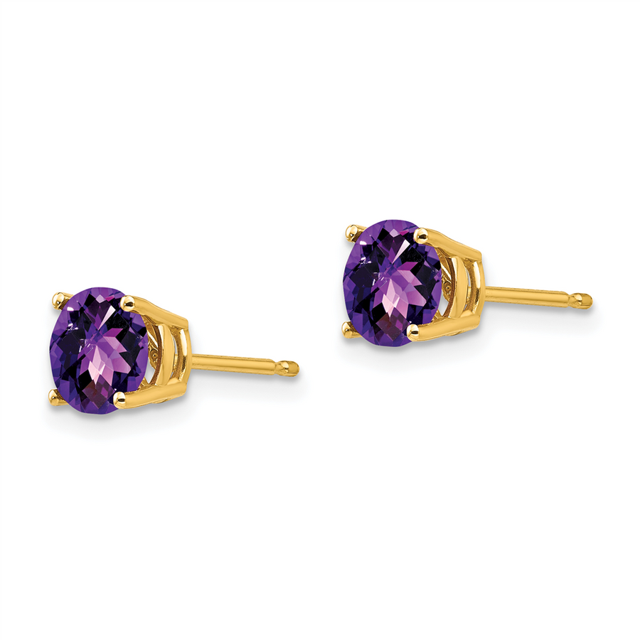 Lady's Yellow Polished 14 Karat Checkered Cut Amethyst Stud Earrings