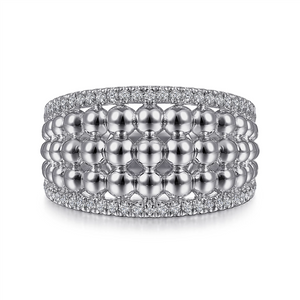 Gabriel & Co. Silver 925 Sterling Silver White Sapphire Wide Bujukan Ring