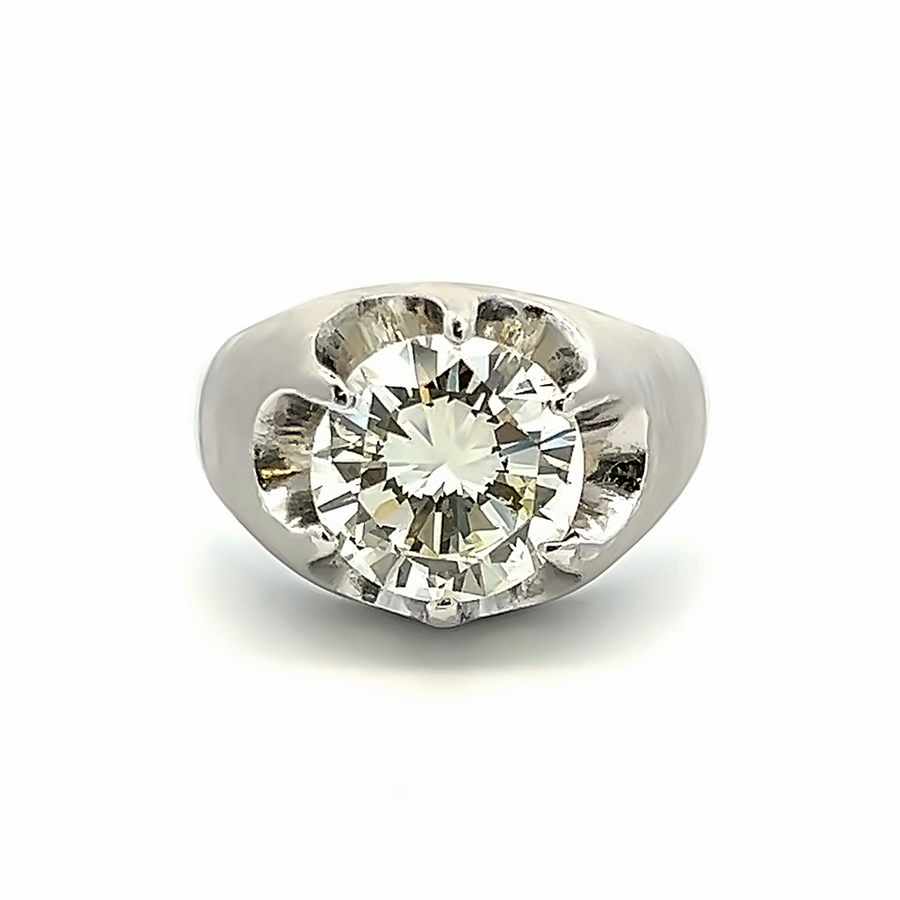 Estate Round Diamond Men's Belcher Ring