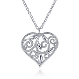 Gabriel & Co. Fashion 30 inch 925 Sterling Silver Floral Inlay Heart Pendant Necklace