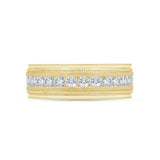 Gent's Yellow 14 Karat Satin/Milgrain Channel Set Wedding Band Size 10