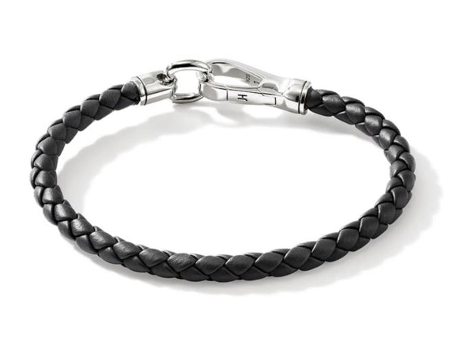 John Hardy Sterling Silver 5mm Black Leather Hook Clasp Bracelet