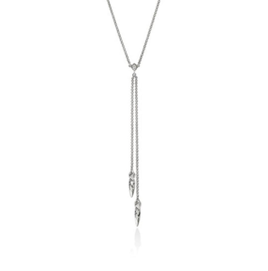 White Sterling Silver Naga Y Necklace 1.5mm Rolo Chain John Hardy With
