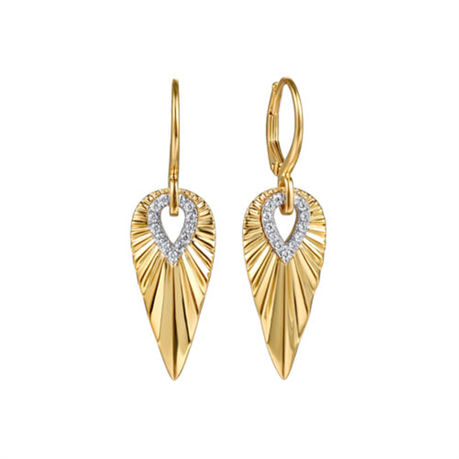 Lady's Two-Tone 14 Karat Diamond Cut Teardrop Dangle Earrings With 26