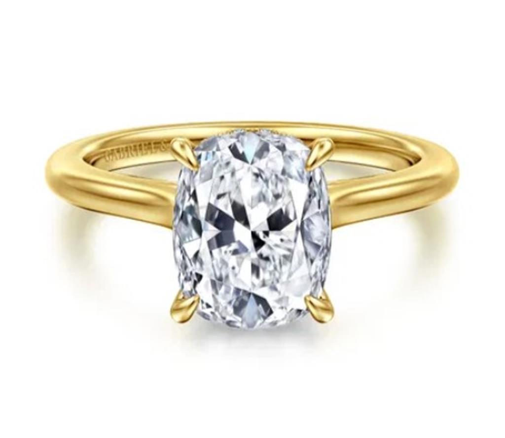 Lady's Yellow 14 Karat Hidden Halo Accented Gallery Ring Size 6.5 22 =