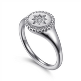 Gabriel & Co. Fashion Sterling Silver Signet Ring with Diamond Star