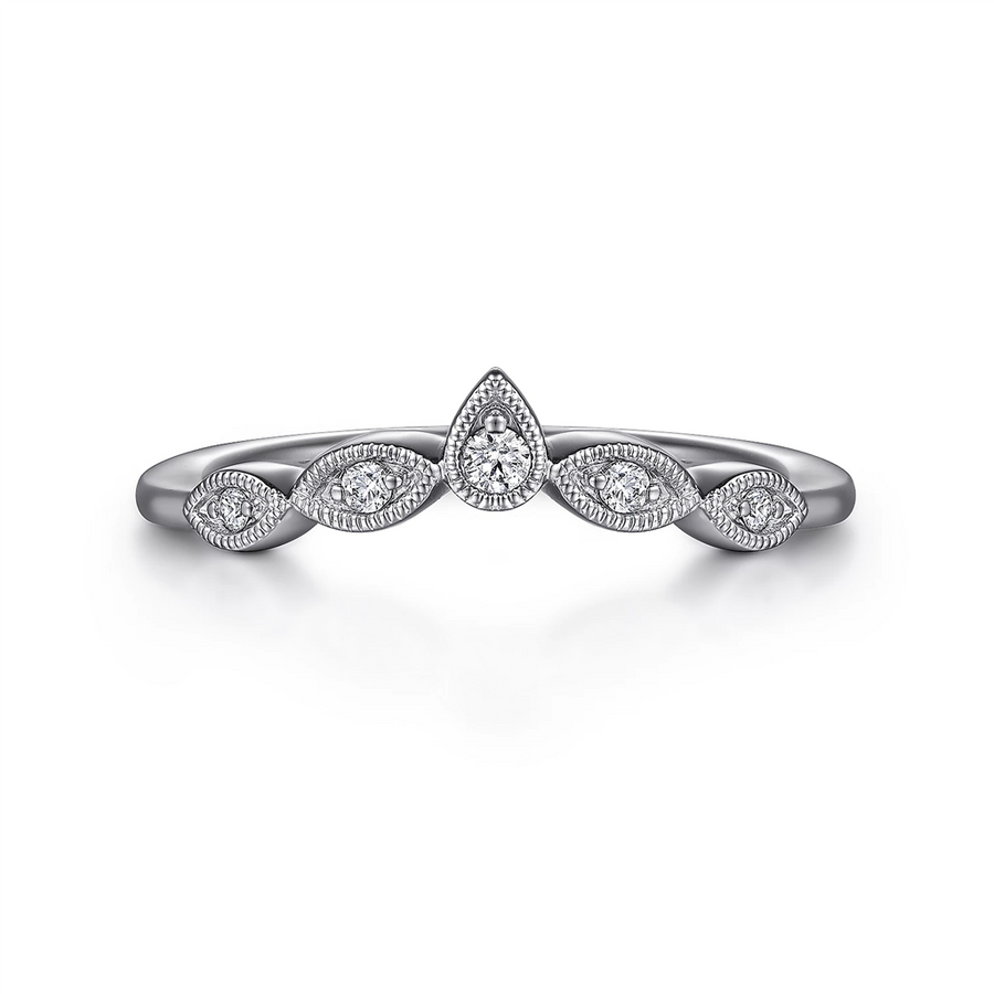 Gabriel & Co. Cary - Vintage Inspired 14K White Gold Curved Gold Diamond Anniversary Band - 0.07 ct