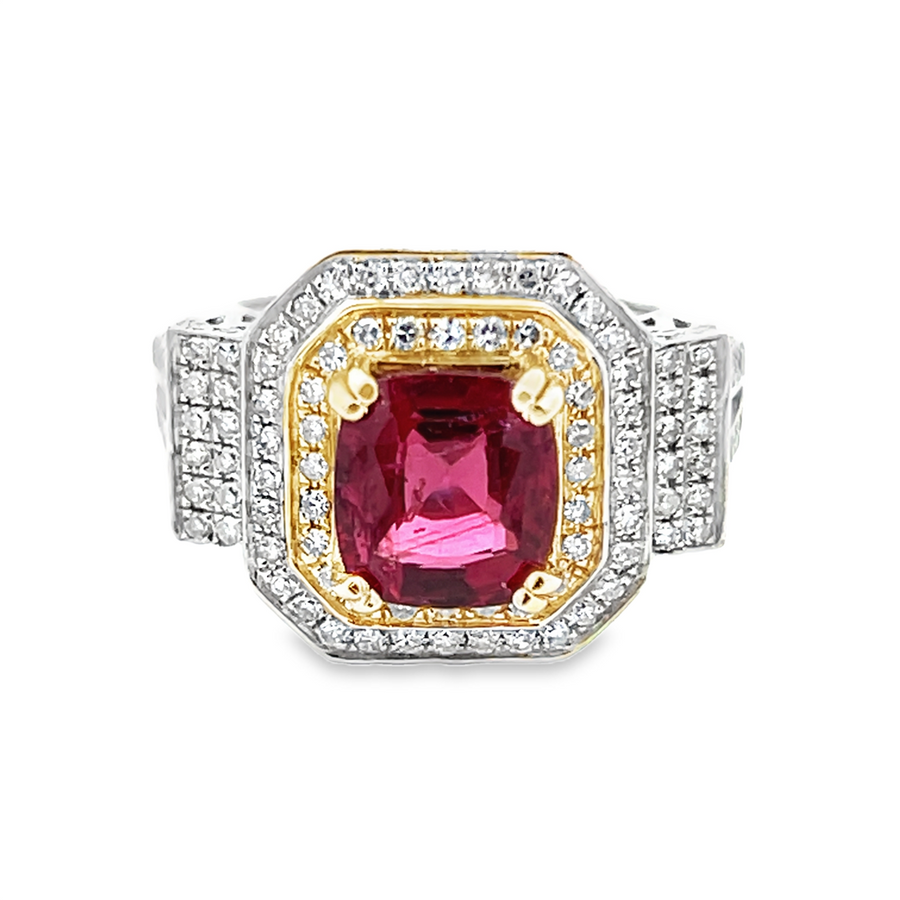 Unheated Cushion Ruby & Diamond Ring