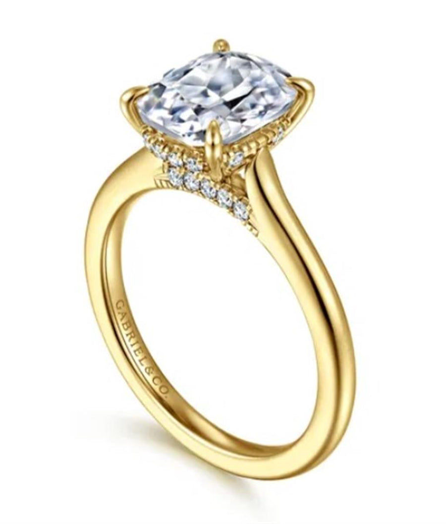 Lady's Yellow 14 Karat Hidden Halo Accented Gallery Ring Size 6.5 22 =