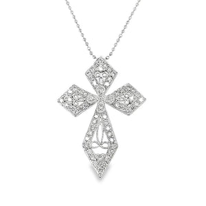 Estate Filigree Diamond Cross Necklace