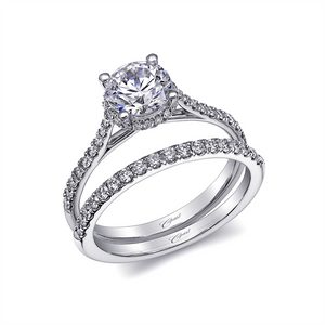 Coast Diamond Lady's 14 Karat White Gold Hidden Diamond Halo and Straight Diamond Band Engagement Ring Mounting