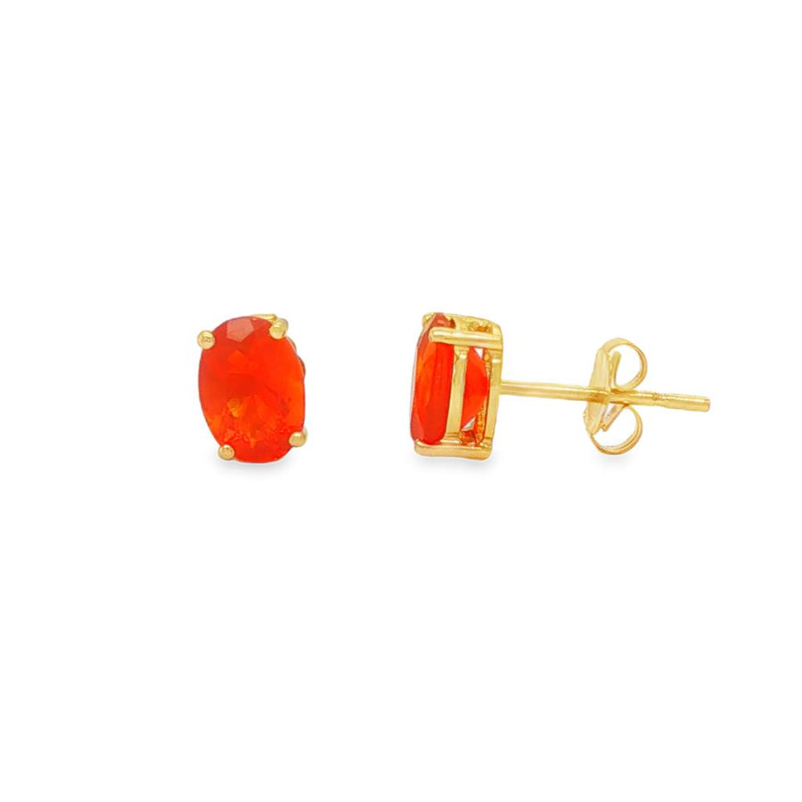 Lady's Yellow 14 Karat Stud Earrings 2 = 1.25TWT Oval Mexican Fire Opa