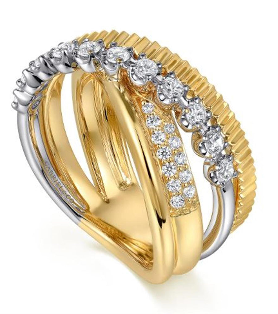 Lady's Two-Tone 14 Karat Criss Cross Fashion Ring Size 8.5 with 0.54tw