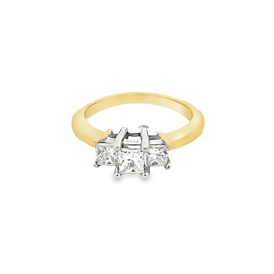 Two-tone 14 Karat 3 stone ring Estate Jewelry with 1 Princess Diamond