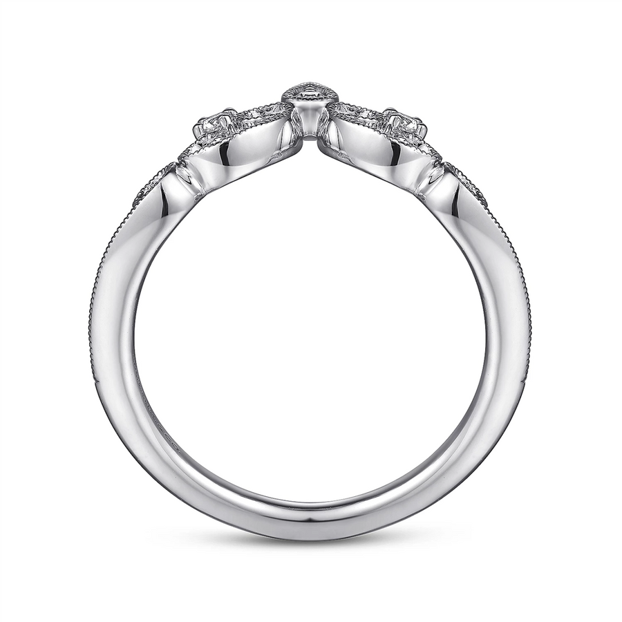 Gabriel & Co. 14K White Gold Curved Filigree Diamond Ring - 0.05 ct