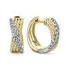 Gabriel & Co. Fashion 14K Yellow-White Gold Twisted 15mm Diamond Huggie Earrings