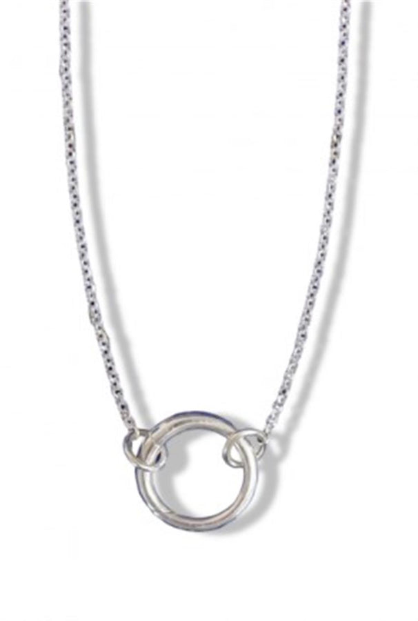 Lady's White Sterling Silver Dainty Rolo With Hinged Ring Silver Neckl
