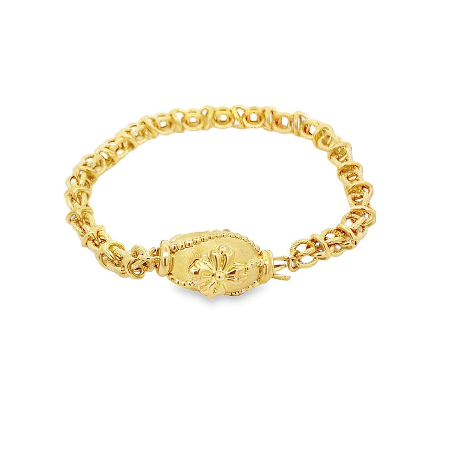 Yellow 14 Karat Diamond Cut Polished/Satin 7.25" Bracelet With Fancy 5