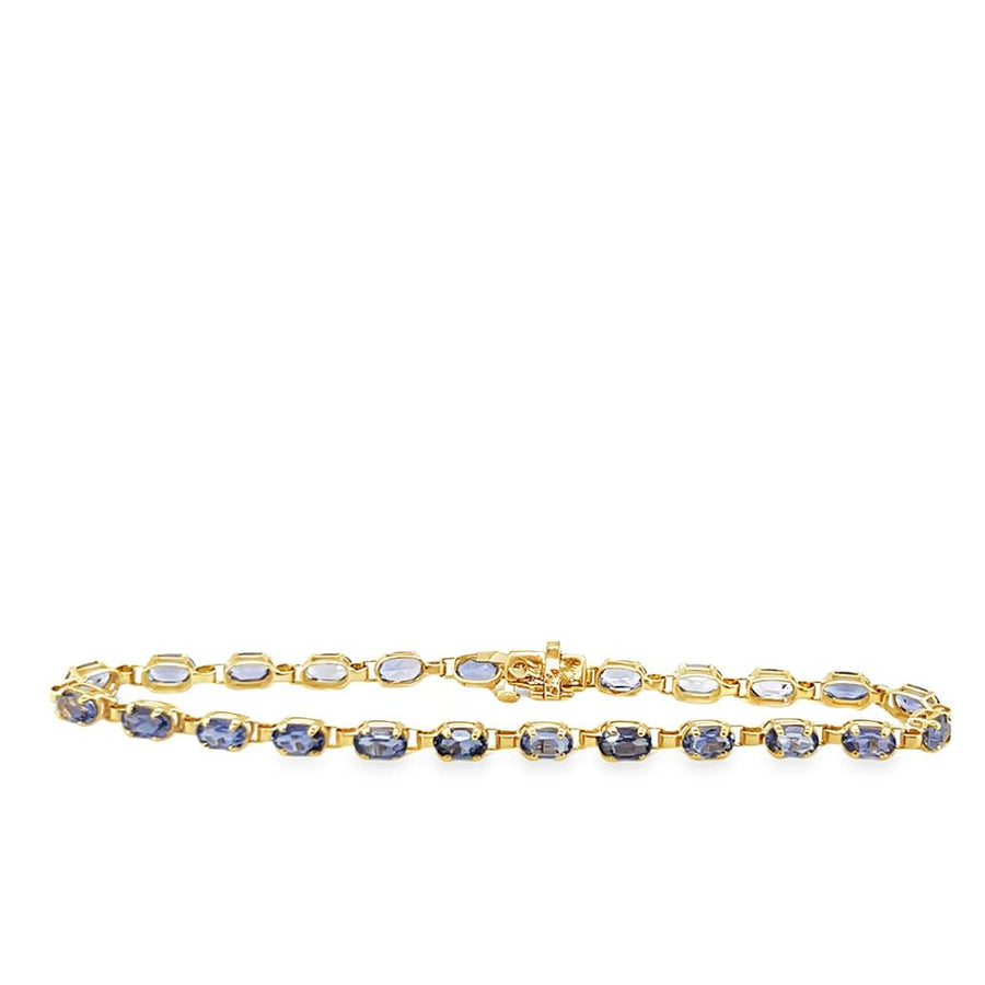 Yellow 14 Karat Oval Tanzanite Bracelet with Safety Clasp Estate Jewel
