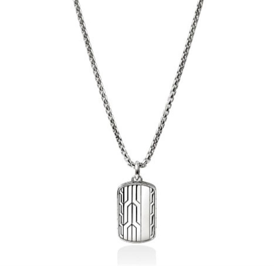 Sterling Silver Polished/Engraved Icon 50 Dog Tag Pendant on a 2.7mm B