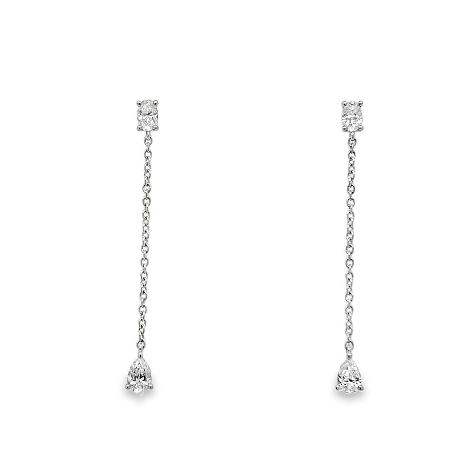 Lady's White 18 Karat Diamond Chain Drop Earrings With 2 = 0.26TW Oval