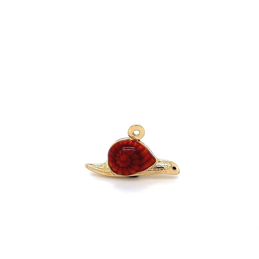 Yellow 18 Karat Snail W/ Red Enamel Shell Estate Jewelry Gram Weight: 2