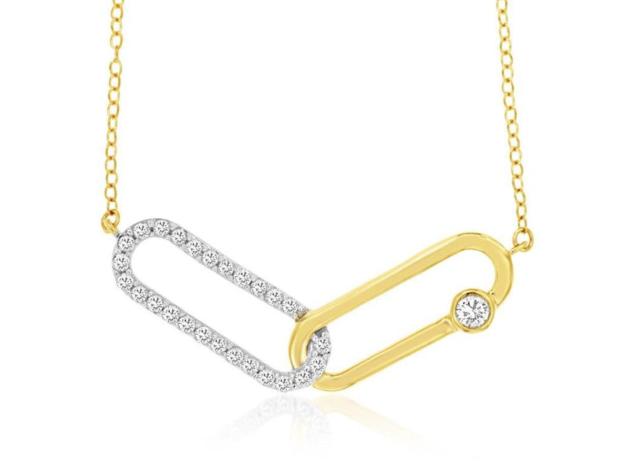 Lady's Two-Tone 14 Karat Stationary Accented Interlocking Paperclip Ne