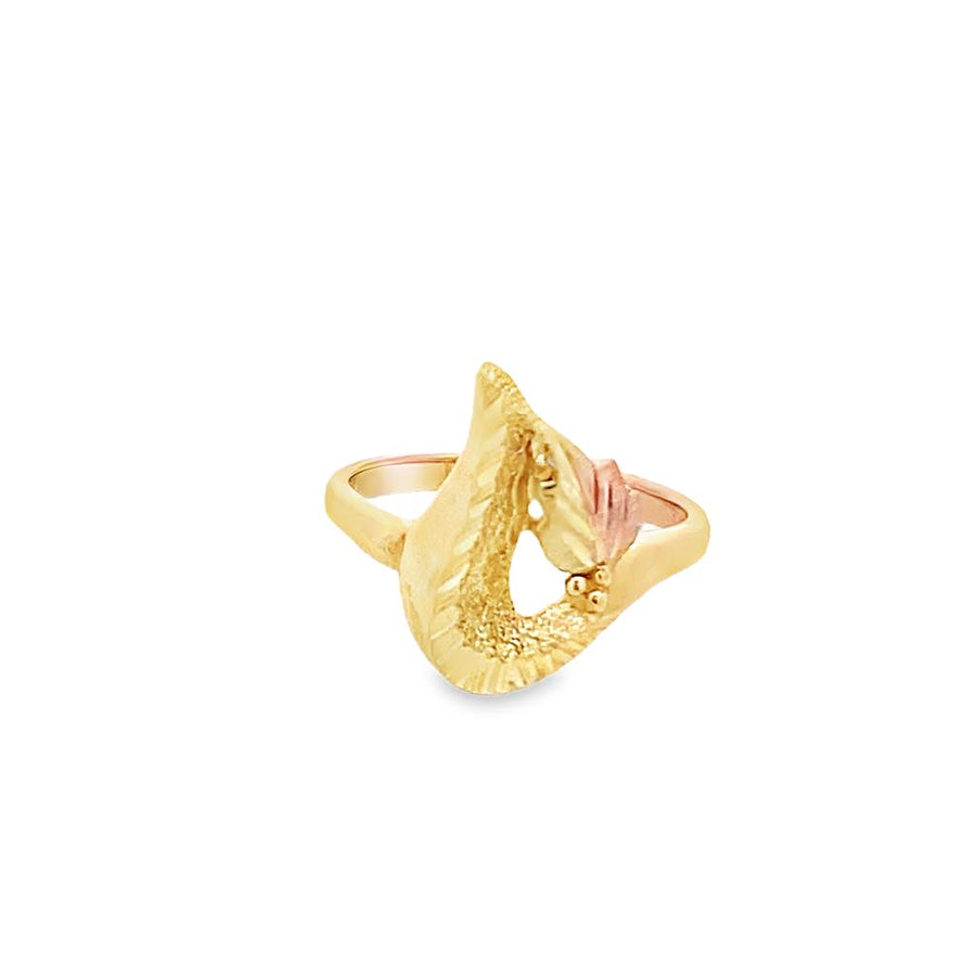Tri-Color 10 Karat Diamond Cut Black Hills Gold Leaf Ring Estate Jewel