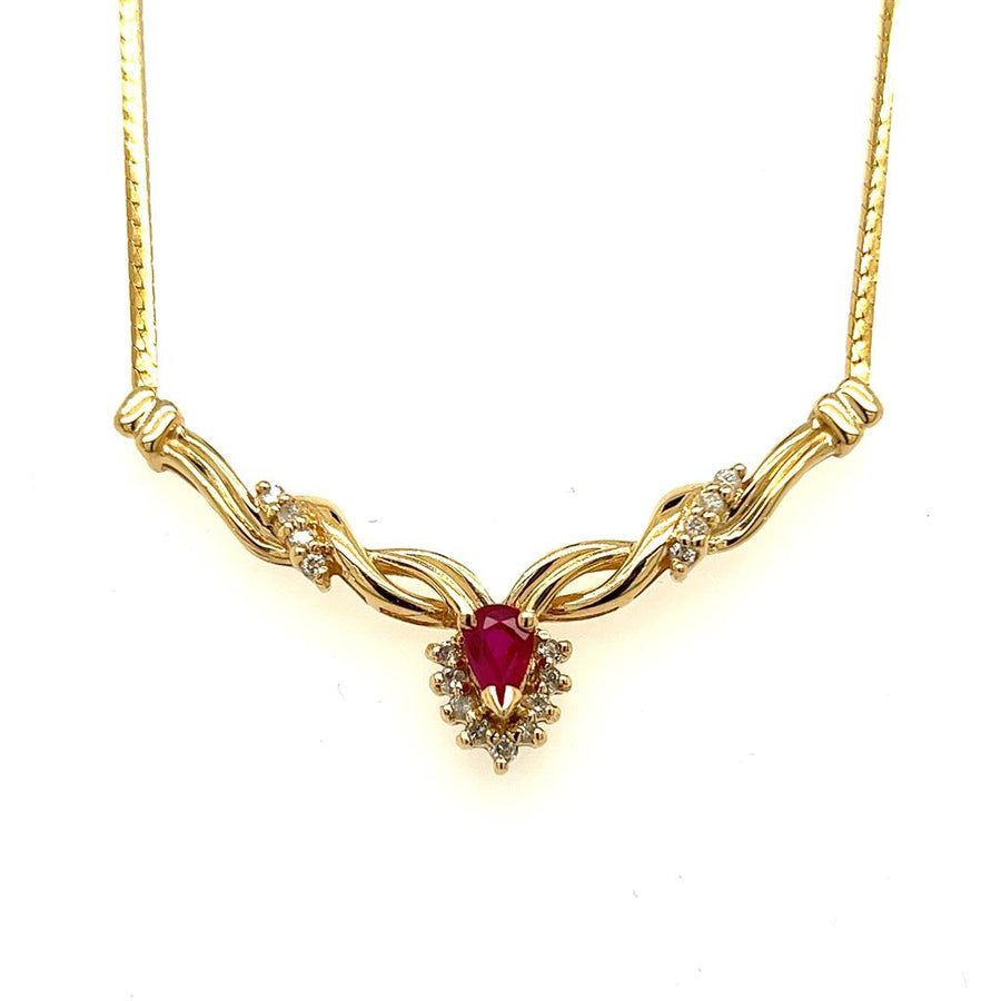 Estate Chevron Curved Ruby and Diamond Necklace