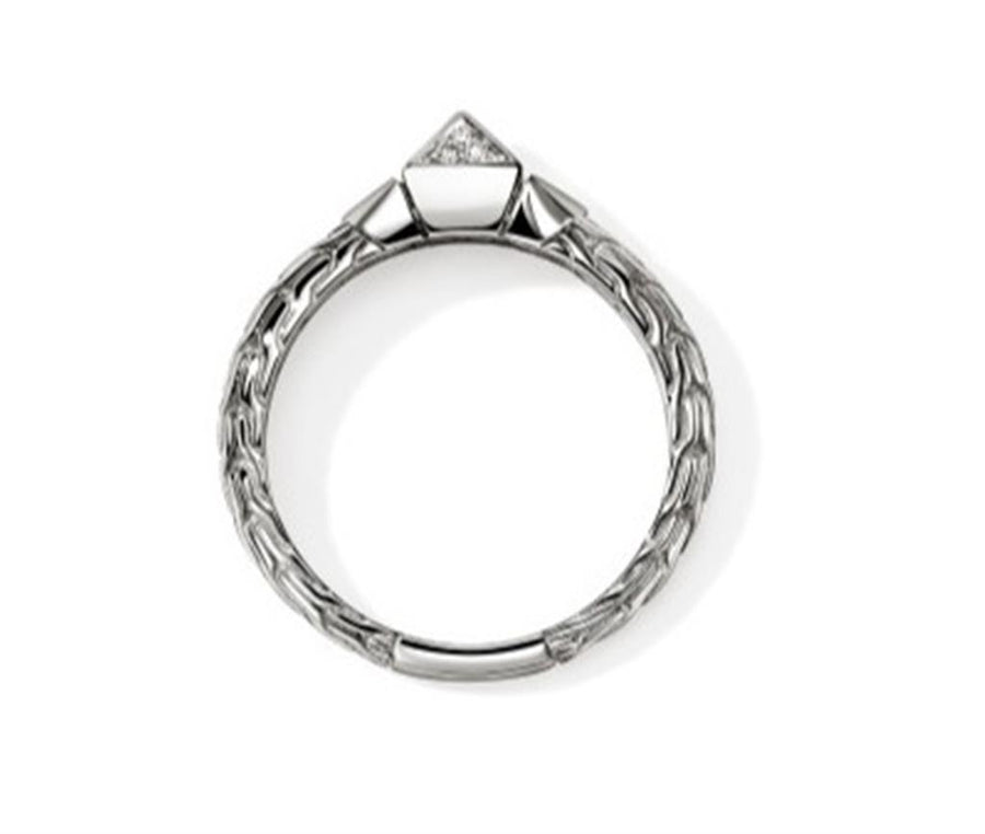 Sterling Silver 5Mm Icon Stud Ring John Hardy With 12 = 0.07Twt Pave-s