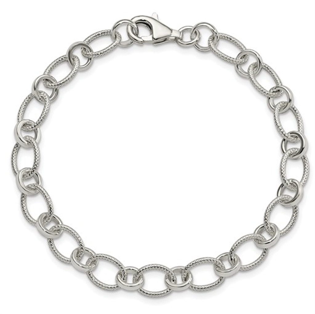 Sterling Silver Polished/Twisted Oval/Circle Link Bracelet Bracelet Le