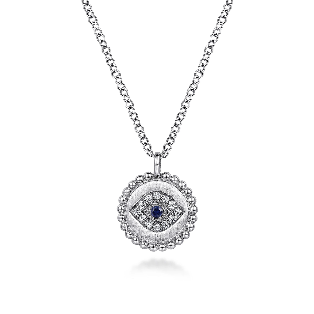 Gabriel & Co. Fashion 925 Sterling Silver Sapphire and Diamond Evil Eye Pendant Necklace