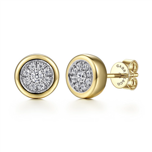 Gabriel & Co. Fashion 14K White-Yellow Gold Diamond Cluster Stud Earrings with Bezel Frame