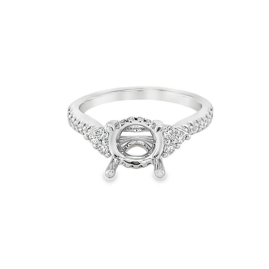 Nelson Lady's White 18 Karat Diamond Cluster Half-Hidden Halo Ring Mounting