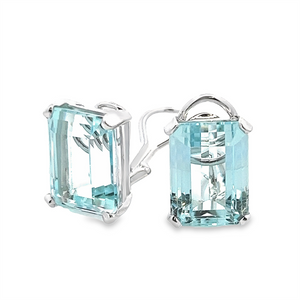 Estate Emerald Cut Aquamarine Stud Earrings