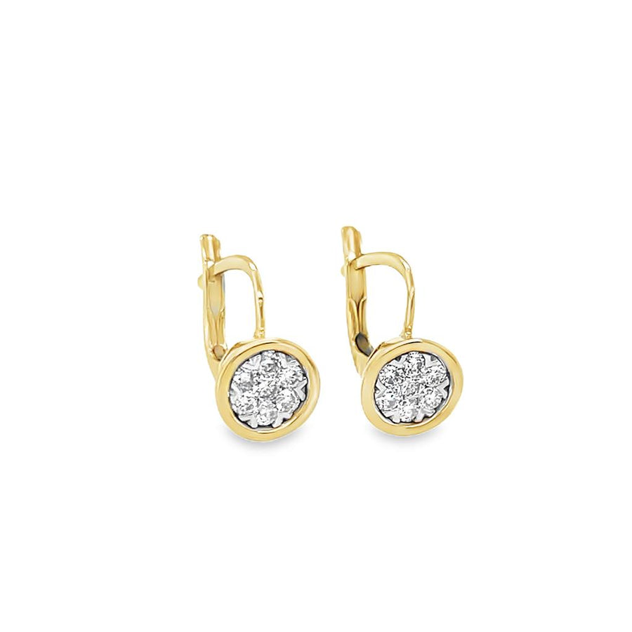 Lady's Yellow 14 Karat Omega Back Drop Cluster Earrings 14 = 0.428tw R