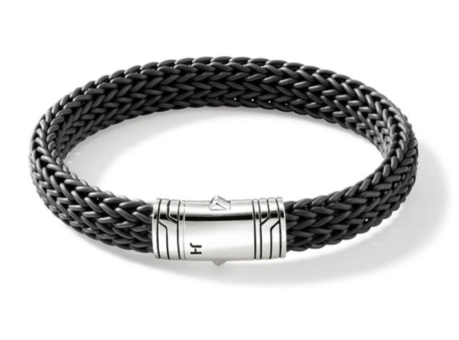 John Hardy Sterling Silver 10mm Black Rubber Pusher Clasp Bracelet