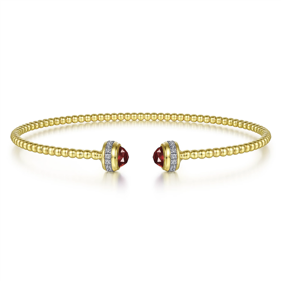 Gabriel & Co. Fashion 14K Yellow Gold Diamond and Garnet Bujukan Open Bangle