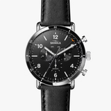 The Canfield Sport Watch with Black Face and Black Leather Strap