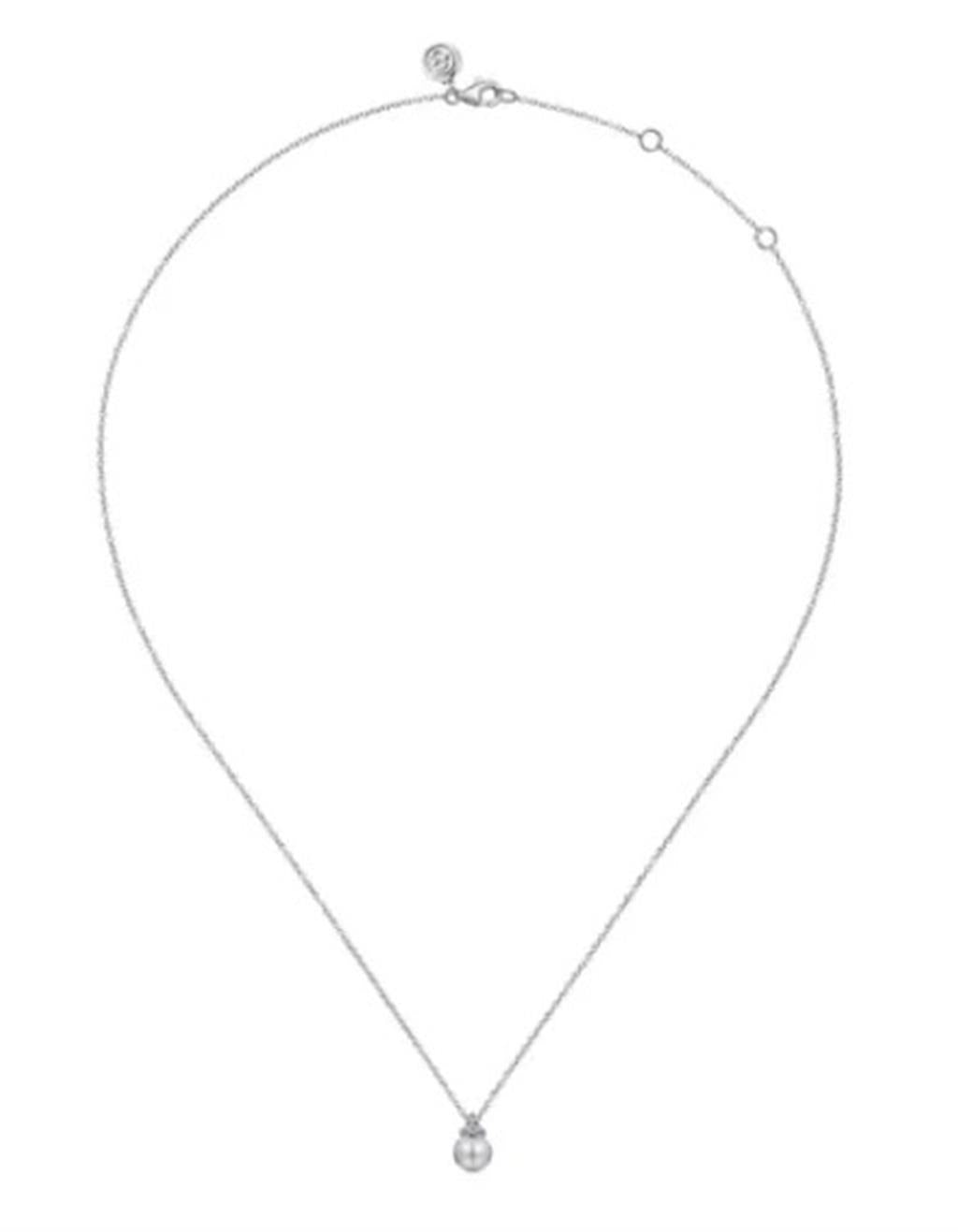 Lady's Sterling Silver Diamond Bujukan Pearl Pendant Silver Necklaces