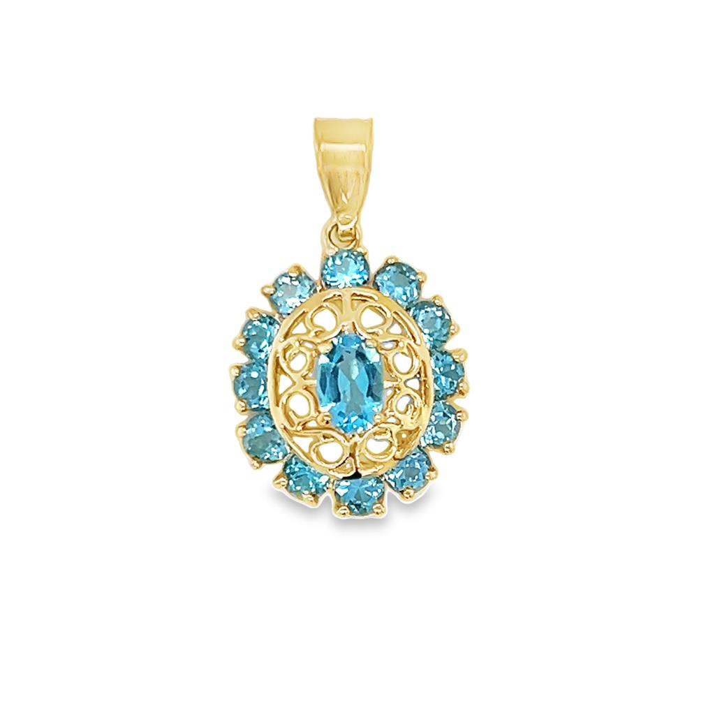 Estate Filigree Blue Topaz Pendant