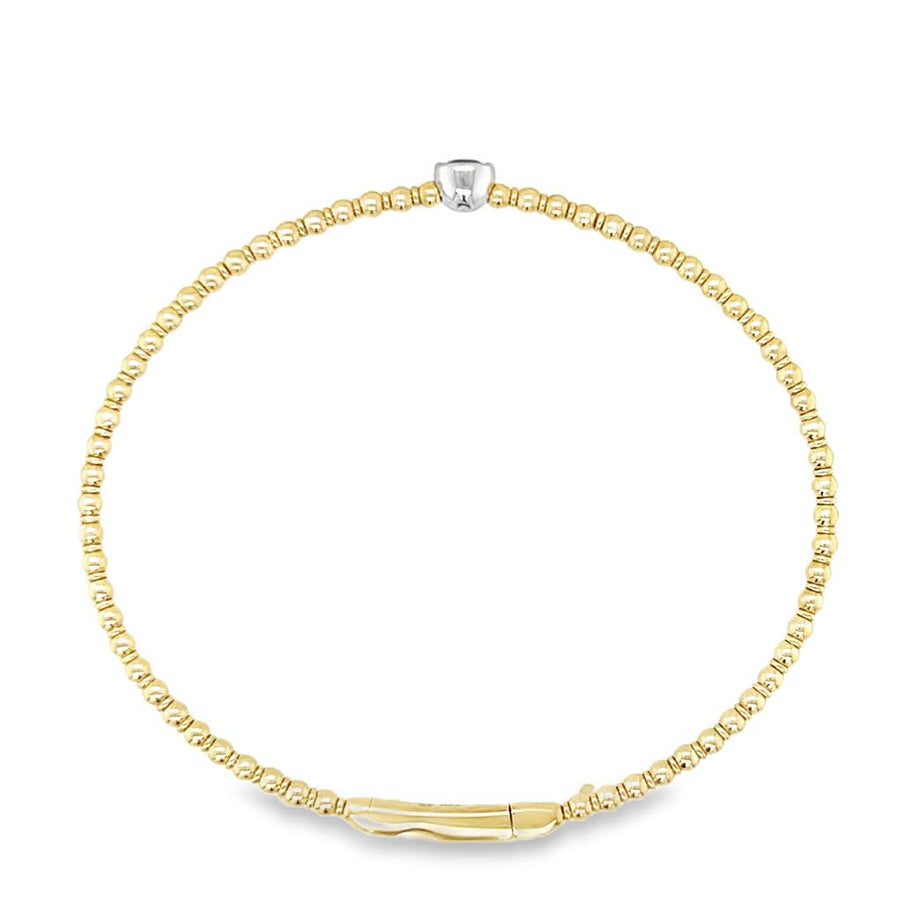 Two-Tone 14 Karat Bezel Solitaire Beaded Bangle Bracelet Length 6.75 o